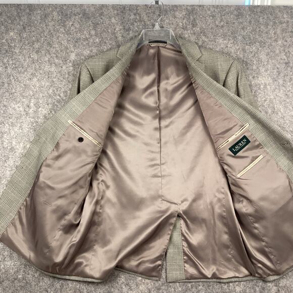 Lauren Ralph Lauren Men’s Sports Coat Jacket Beige Brown Blue Glen Plaid 44R 697 - Picture 5 of 9